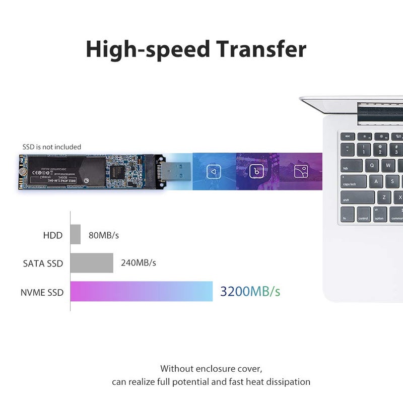 JESOT NVMe to USB Adapter, M.2 SSD Portable Converter, PCIe Based M Key Hard Drive Reader, 10 Gbps USB 3.1 Gen 2 Bridge Chip, Hot Swap, Windows, MAC OS - Image 4